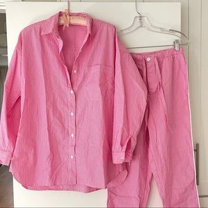 PINK PAJAMAS Anthropologie Stateside pink Oxford stripe lounge set